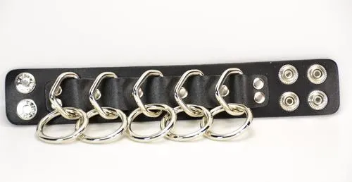 Black Leather Bondage Bracelet w/ 5 Medium Loops & Rings Detail