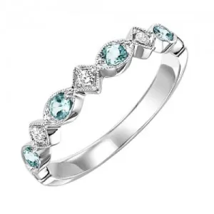 Blue Topaz Birthstone Diamond Ring 10K White Gold