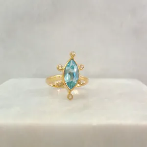 Blue Topaz Marquiz with White Topaz Halo Maxi Ring