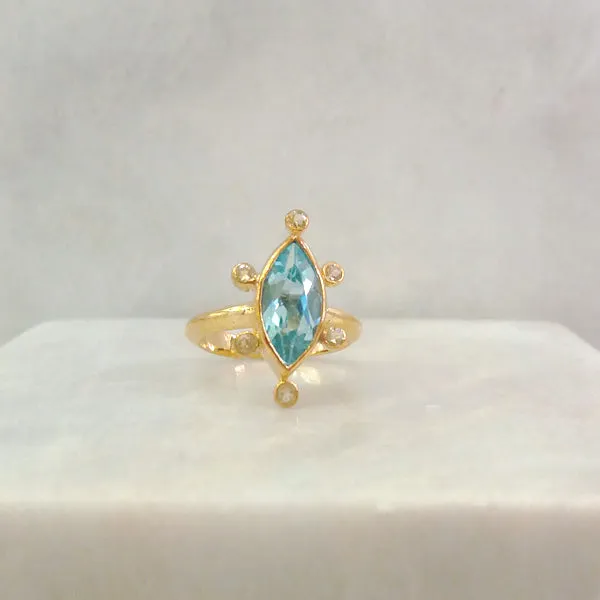 Blue Topaz Marquiz with White Topaz Halo Maxi Ring