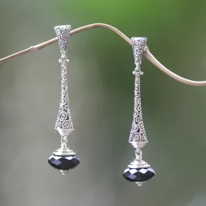 Borobudur Chimes 2.5-inch Long Sterling Silver Earrings with Onyx from Bali