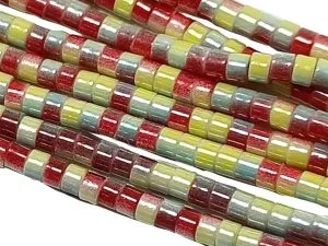 Brownish Red & Neon Yellow  Dual Tone Glass Bead Strings