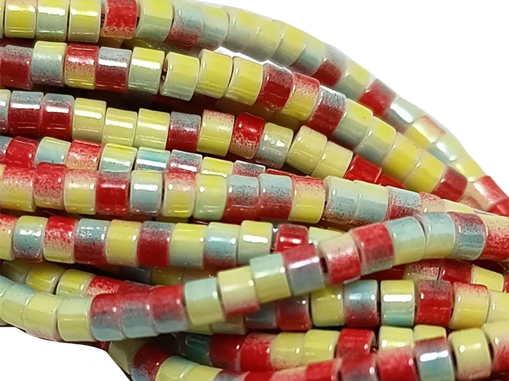 Brownish Red & Neon Yellow  Dual Tone Glass Bead Strings