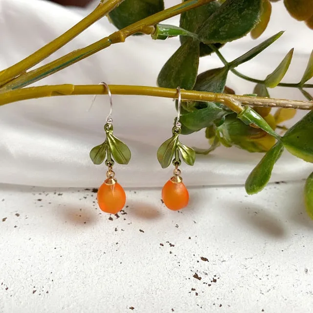 Dangle Drop Earrings Orange Glass Brooches