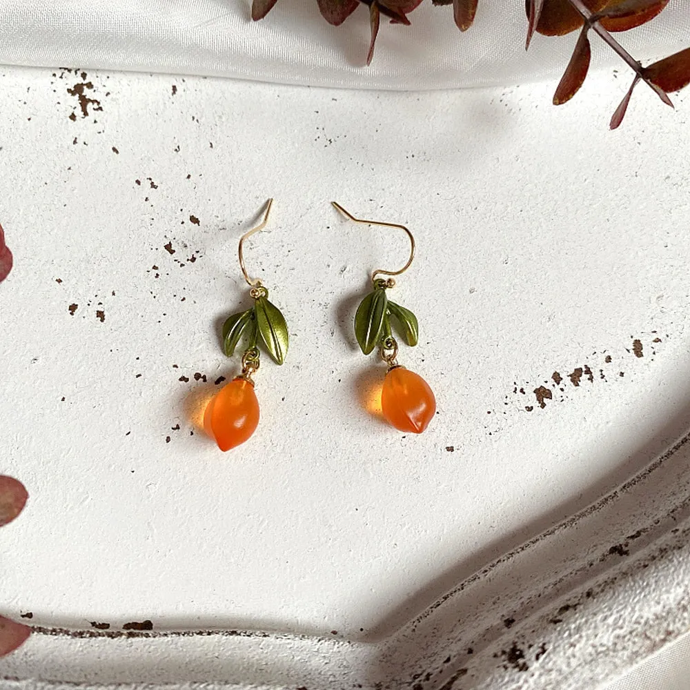 Dangle Drop Earrings Orange Glass Brooches
