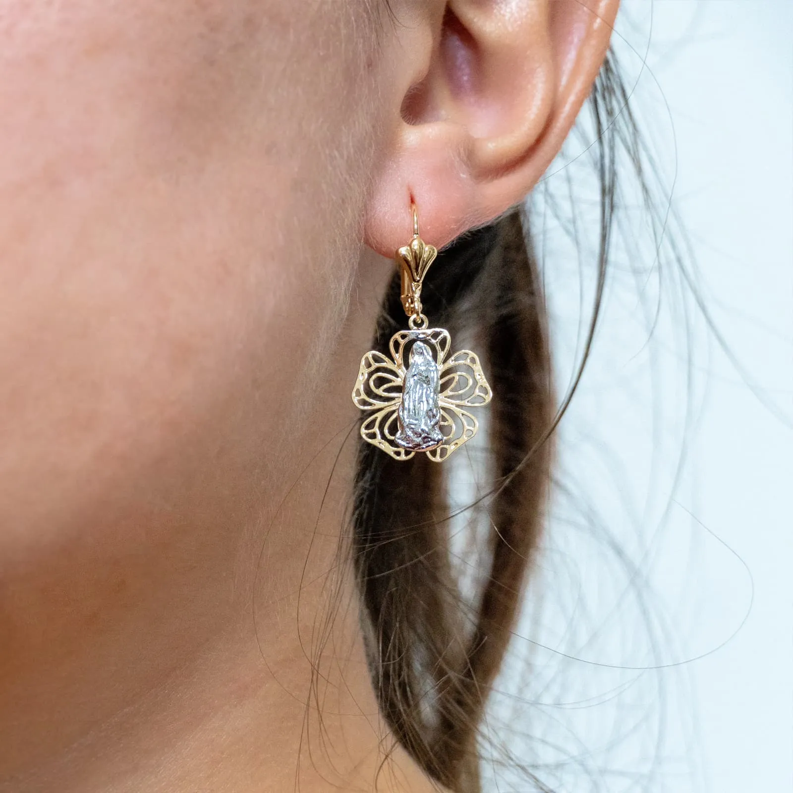 Dangling Earrings Our Miraculous Virgin Mary 2 Tones
