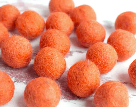 Dark Orange Felt Balls 2cm x20 Wool Pom Poms. Craft Supplies. Kids Decor Craft.