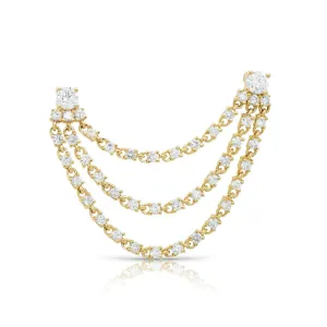 Double Stud Statement Diamond Drop Link Earrings