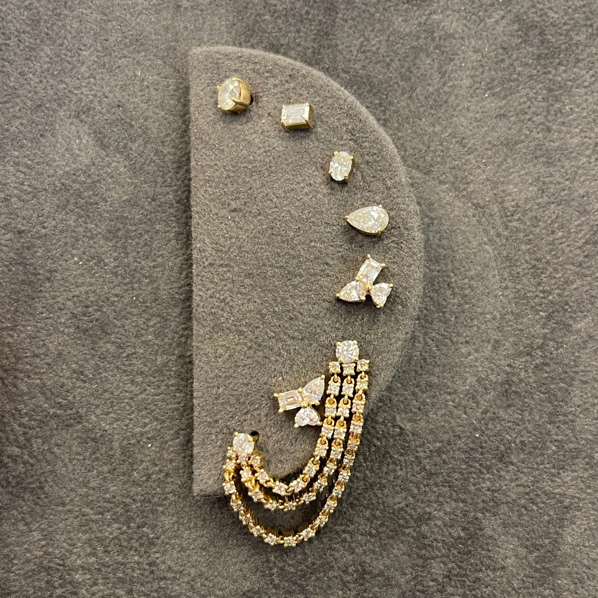 Double Stud Statement Diamond Drop Link Earrings