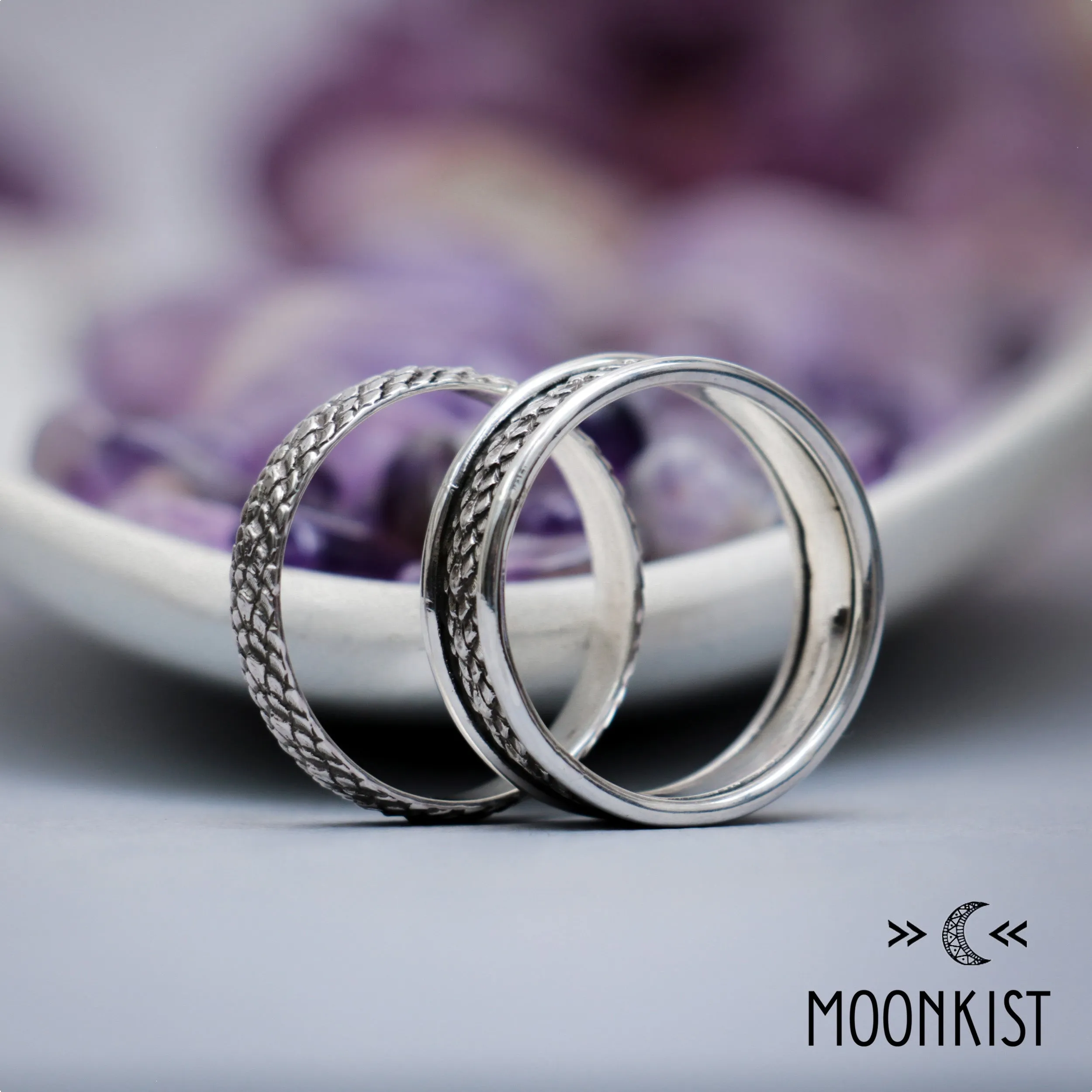Dragon Wedding Band Set 925 Sterling Silver | Moonkist Designs