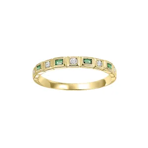 Emerald Birthstone Emerald Cut Diamond Ring 10K Yellow Gold