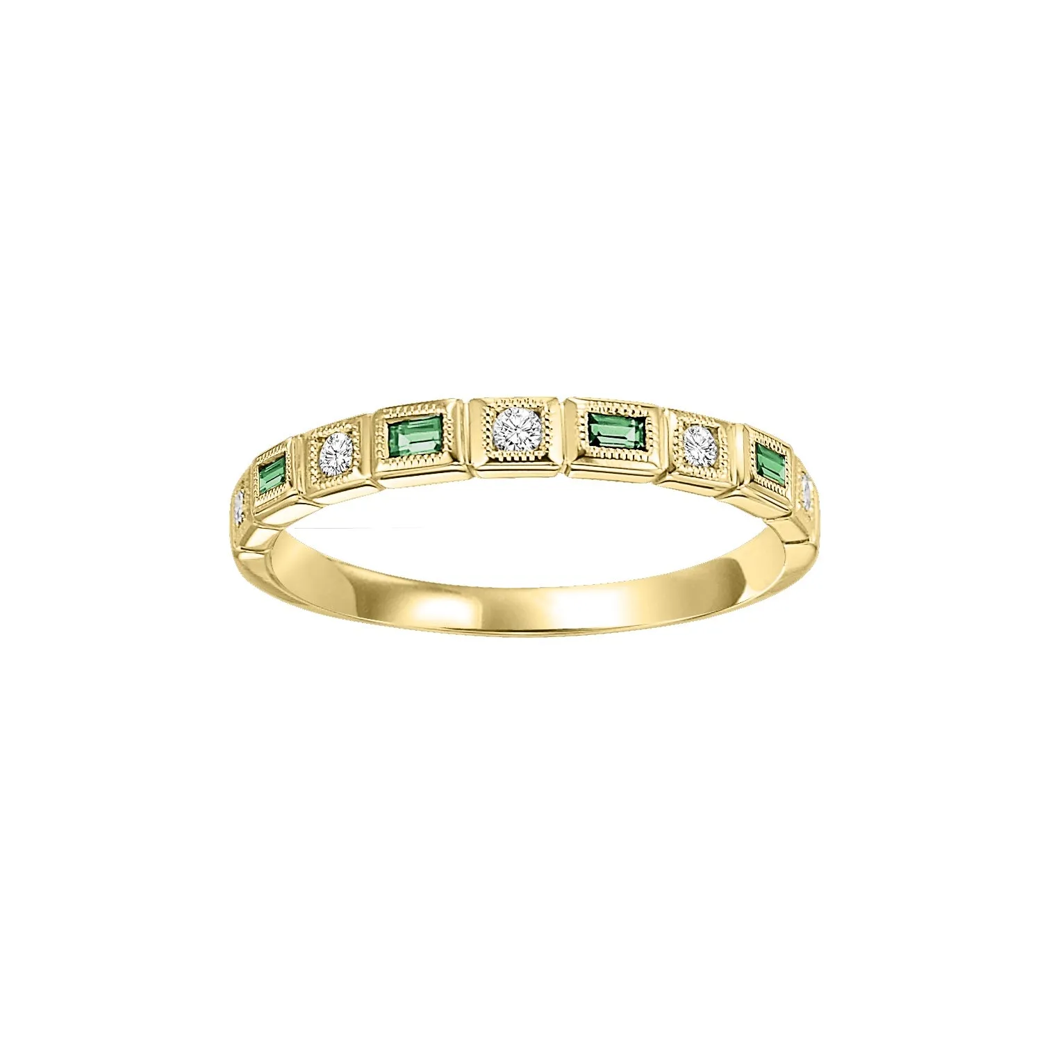 Emerald Birthstone Emerald Cut Diamond Ring 10K Yellow Gold