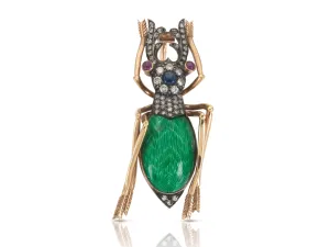 Enamel & Multi-Gem Beetle Brooch