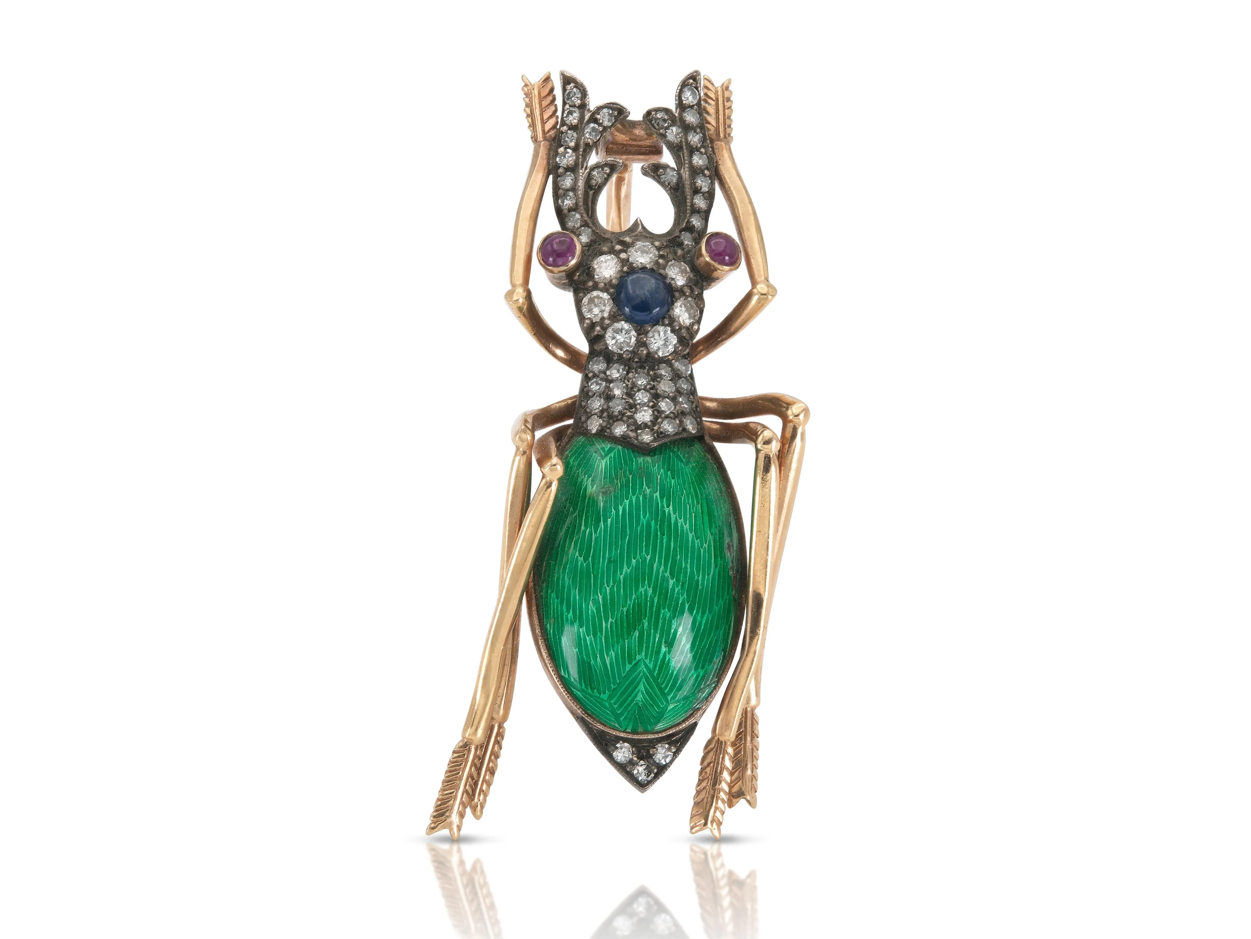 Enamel & Multi-Gem Beetle Brooch