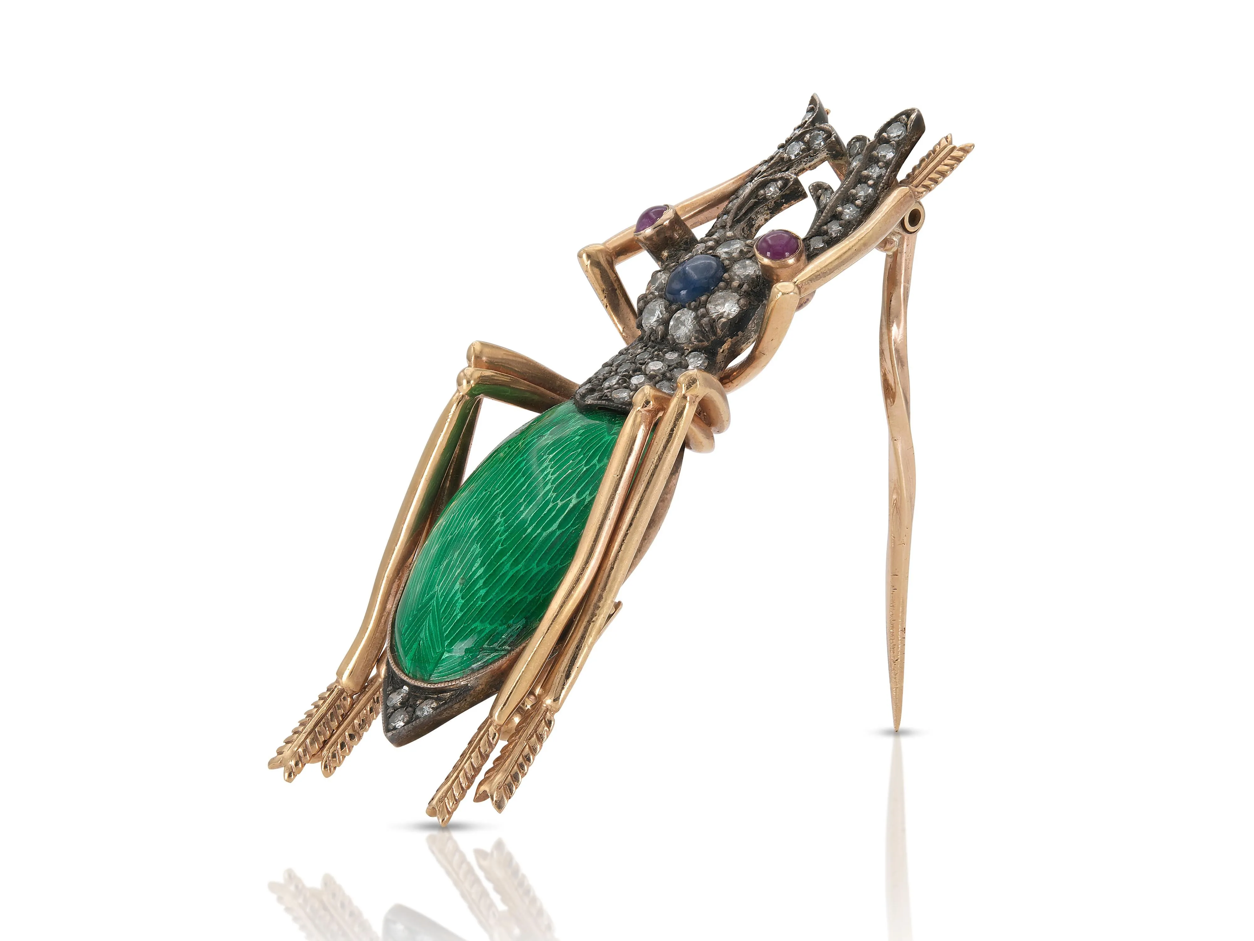 Enamel & Multi-Gem Beetle Brooch