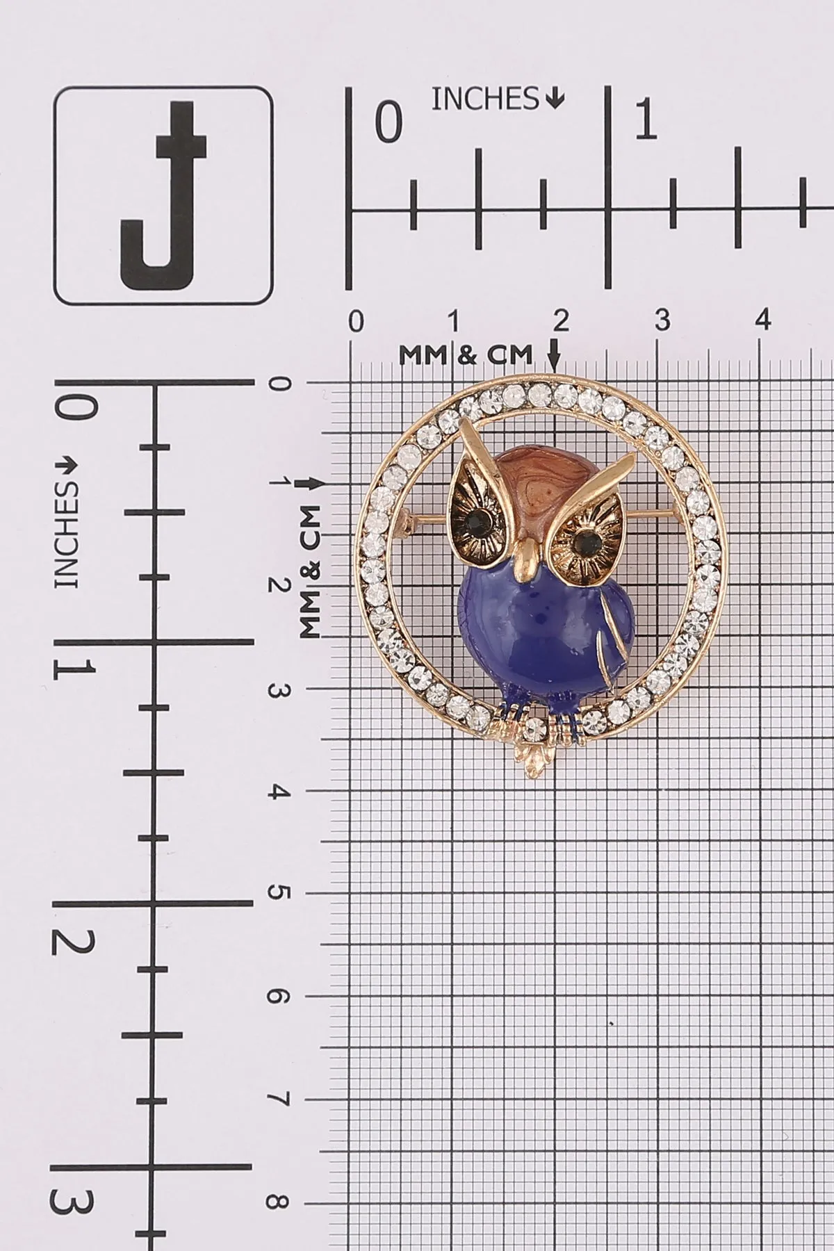 Enamel Owl Bird On Diamond Round Shape Ring Brooch