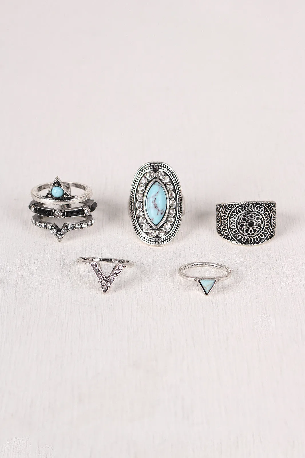Etched Faux Stone Ring Set