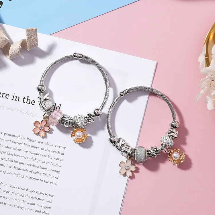 Ethnic Style,  Vintage Flower & Shell Beaded Bracelet