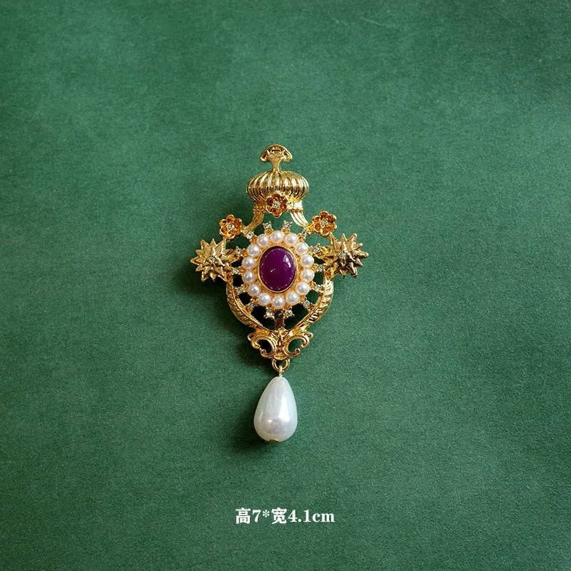 Exquisite Baroque French Retro Pearl Brooch Pin Badge Bag Brooches Jewelry For Women