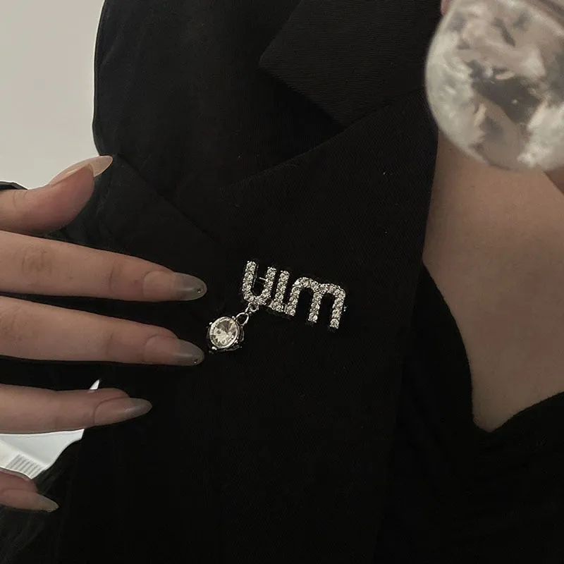 Exquisite Luxury MIU Letters Inlaid Shiny Full Zircon Brooch