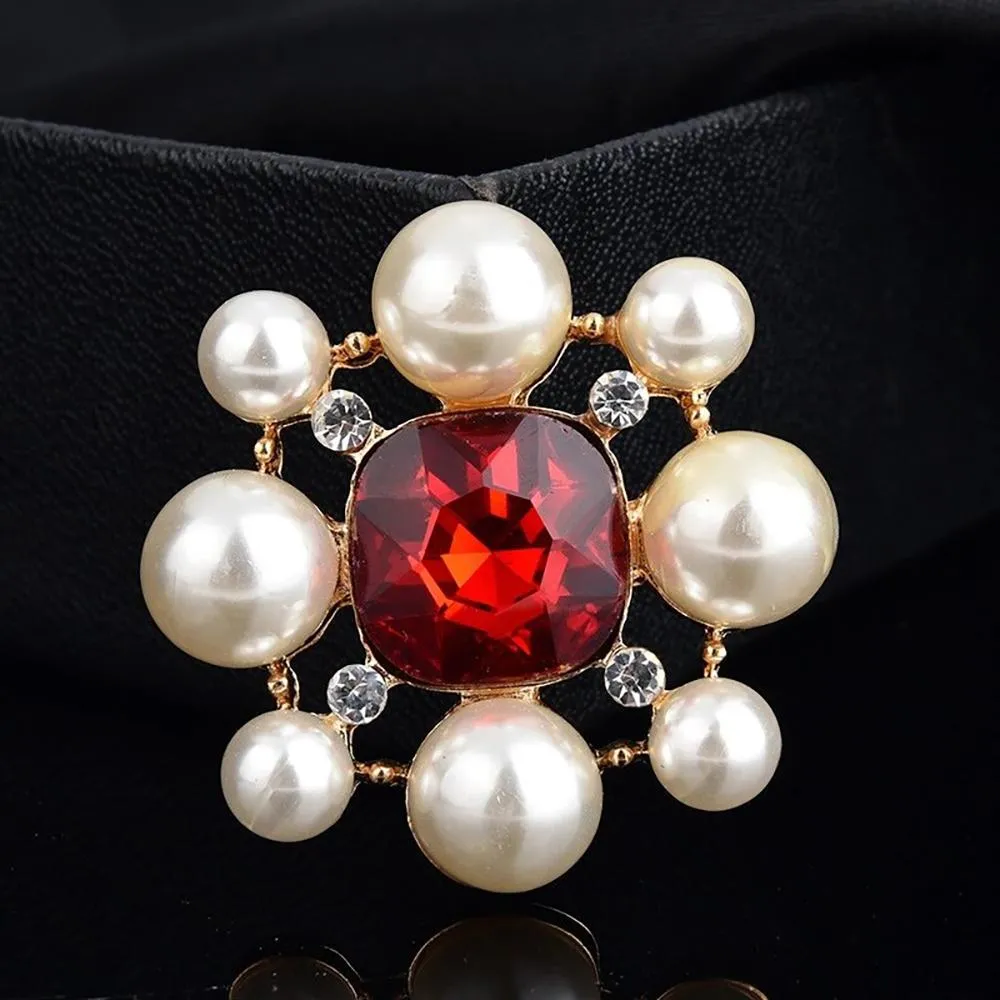 Exquisite Pearl and Rhinestone Studded Enamel Brooches Pin