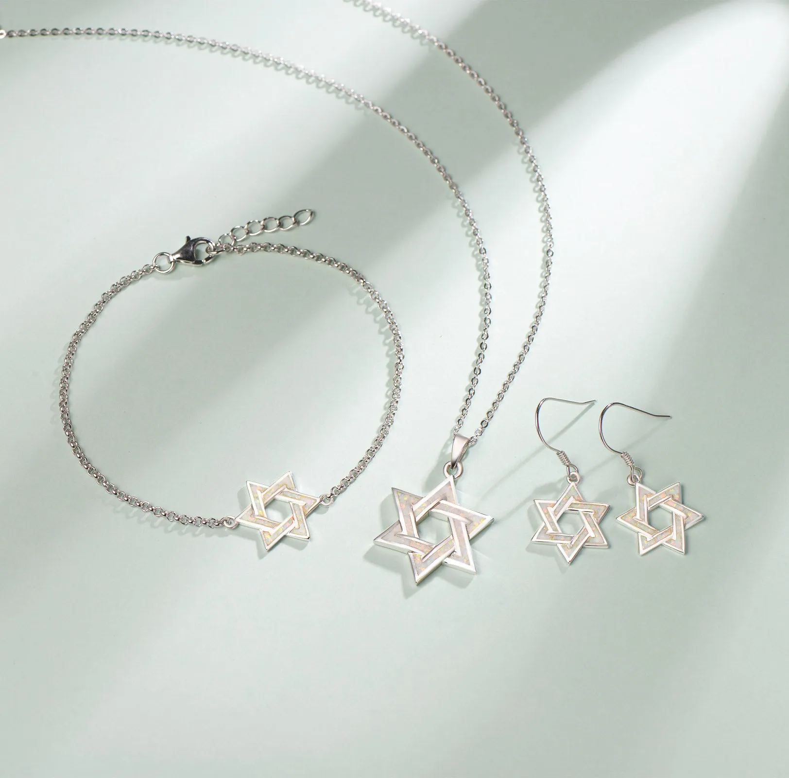 FANCIME "Opal Star of Heritage" Opal Drop Hoop Sterling Silver earrings
