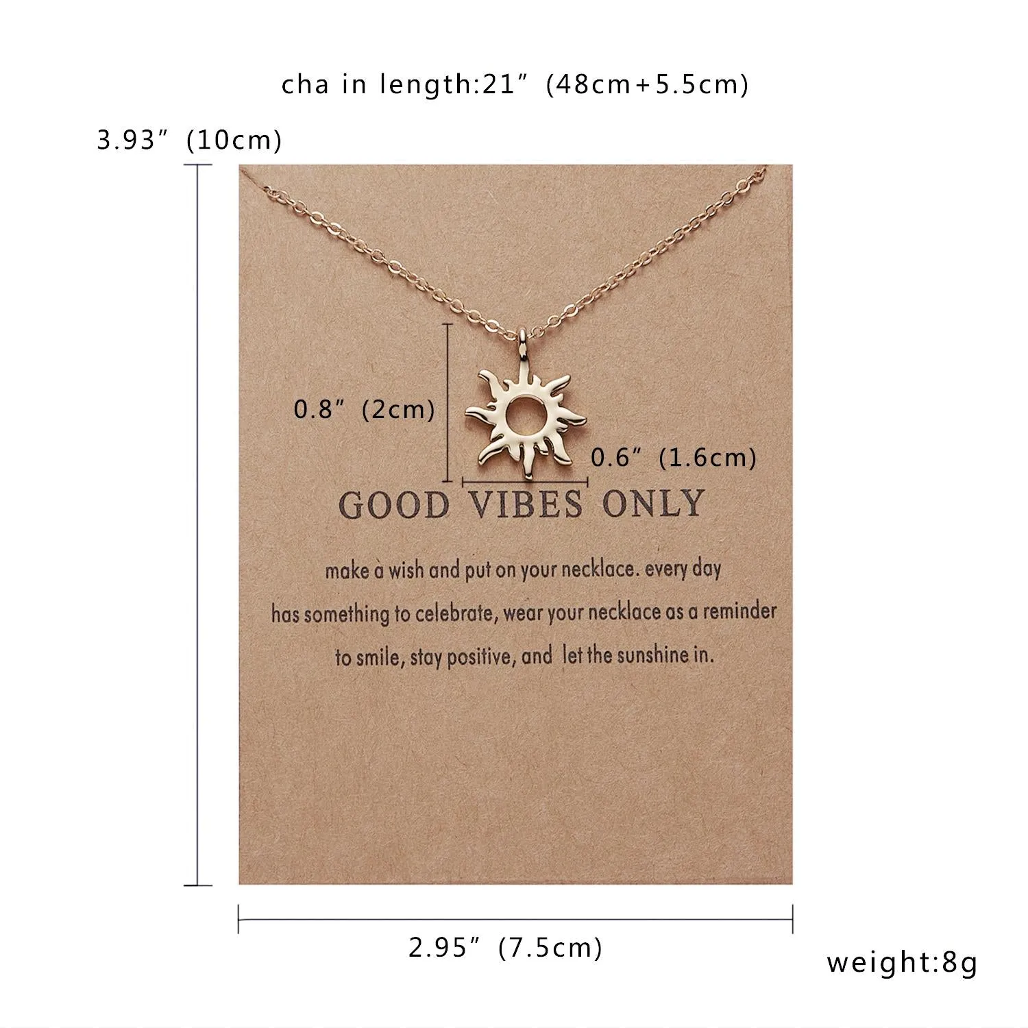 Fashion Gold-color Good Vibes Only Sun Necklaces & Pendants For Women Jewelry