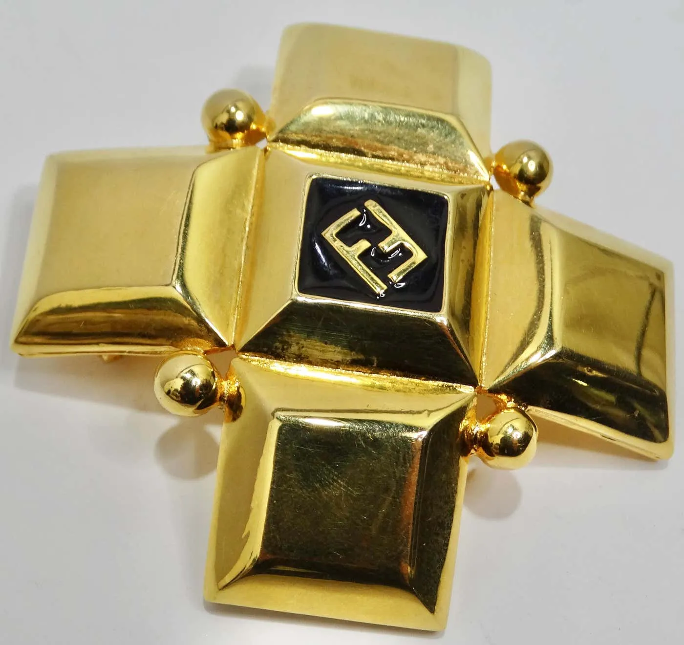 Fendi 1980s Gold Plated FF Small Brooch
