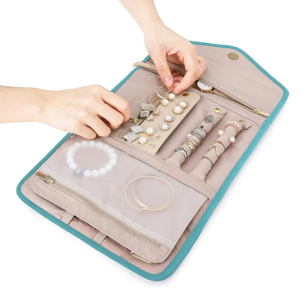 Foldable Jewelry Case Jewellery Pouch for Journey Organiser Travel-Blue