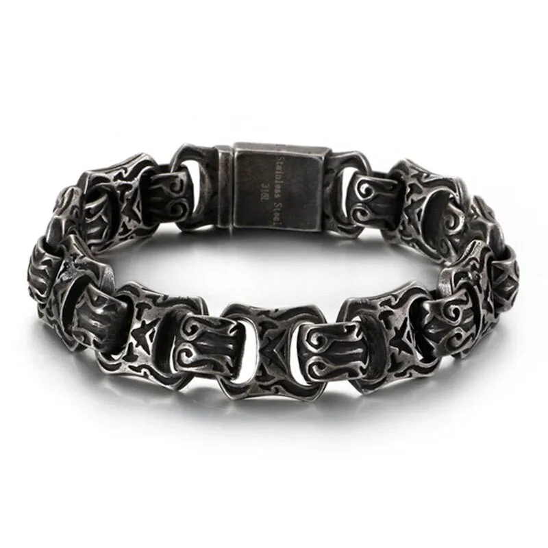 FONGTEN  Retro Style Punk Stainless Steel Bracelet for Men