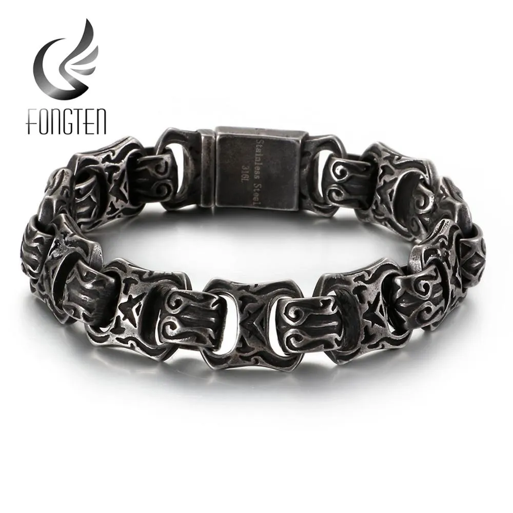 FONGTEN  Retro Style Punk Stainless Steel Bracelet for Men