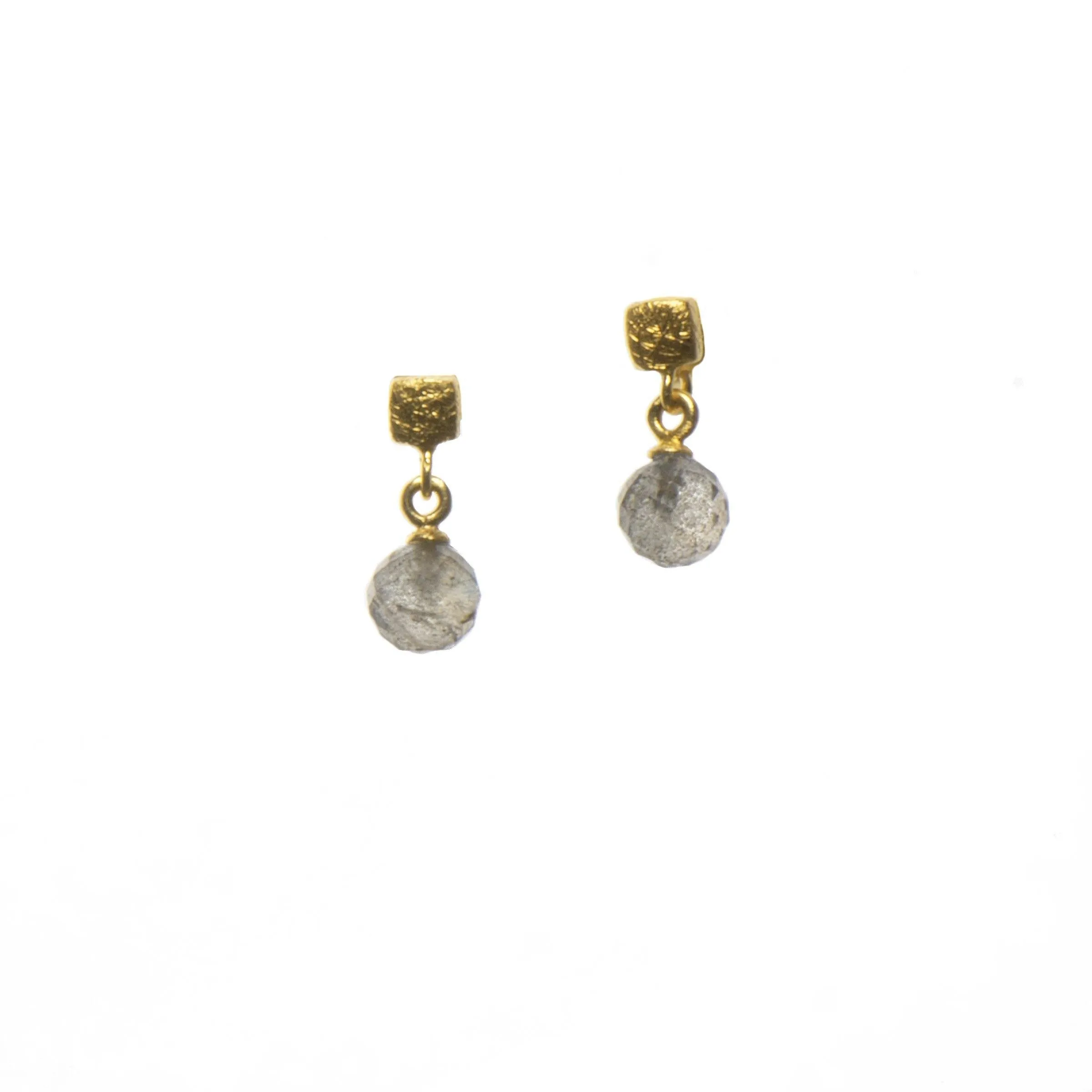 Globe Drop Stone with Cube Post Earrings in 24K Fair Trade Gold Vermeil