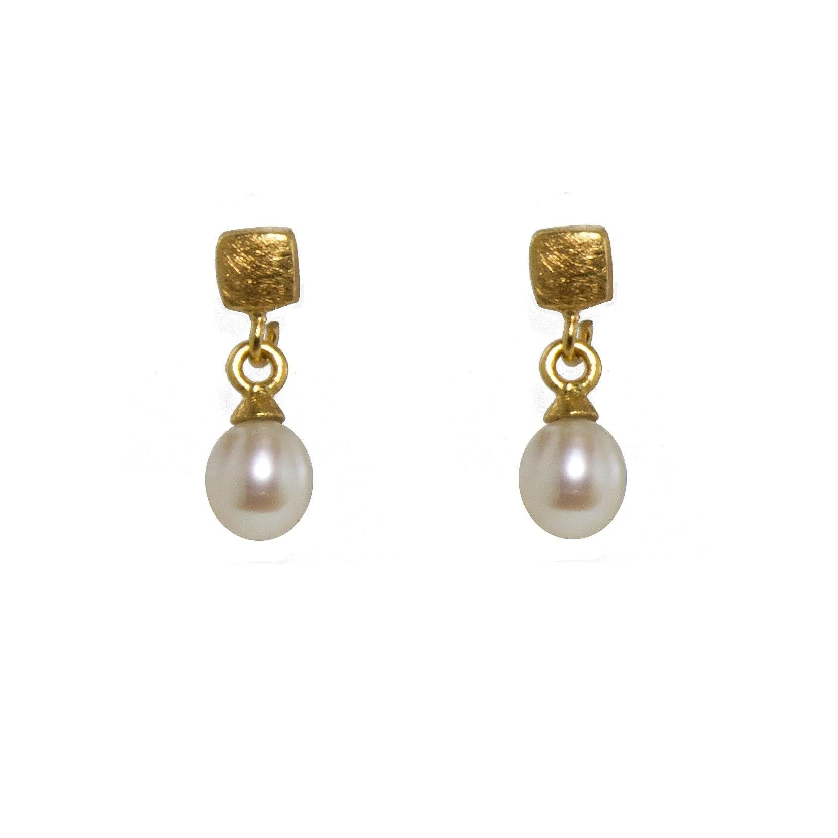 Globe Drop Stone with Cube Post Earrings in 24K Fair Trade Gold Vermeil