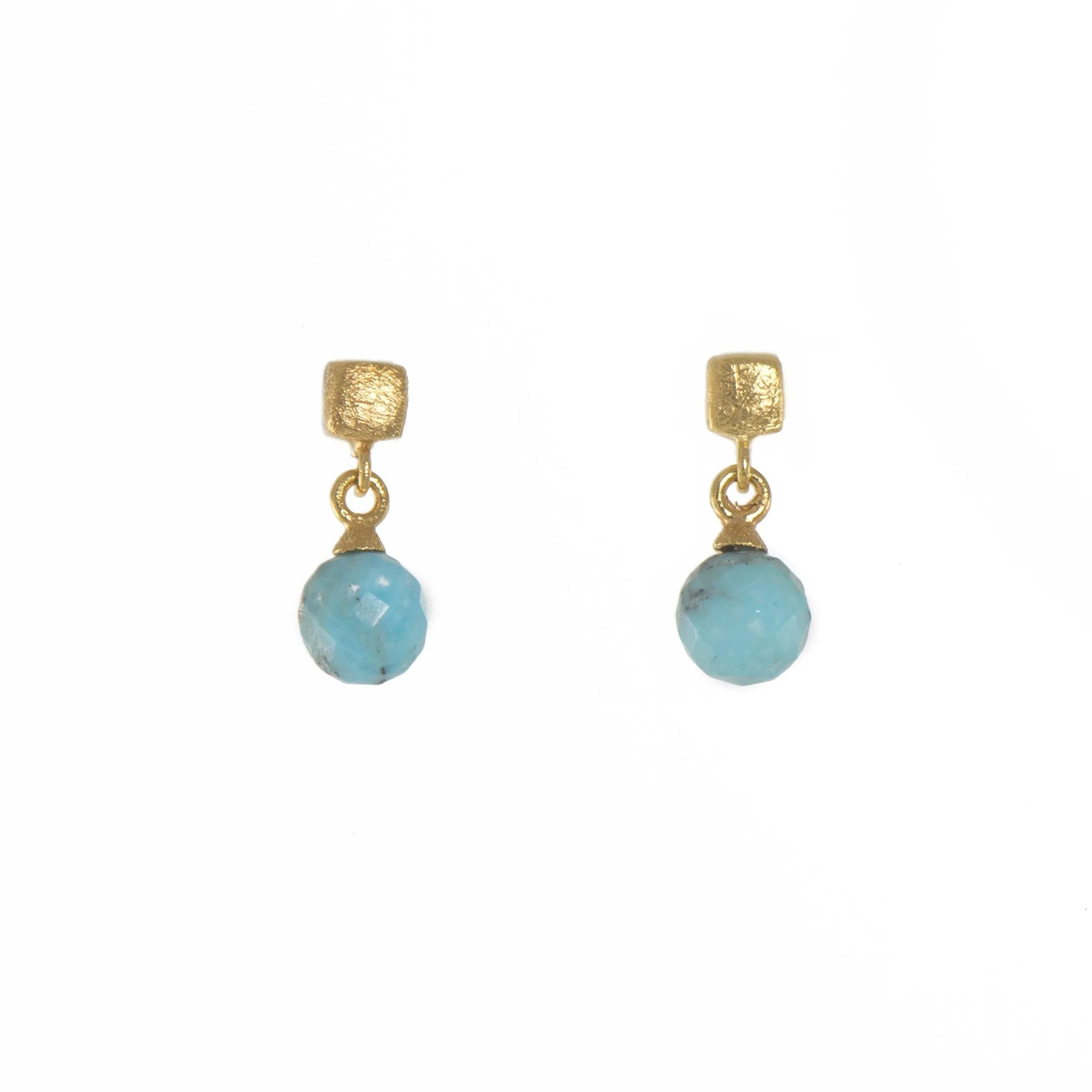 Globe Drop Stone with Cube Post Earrings in 24K Fair Trade Gold Vermeil