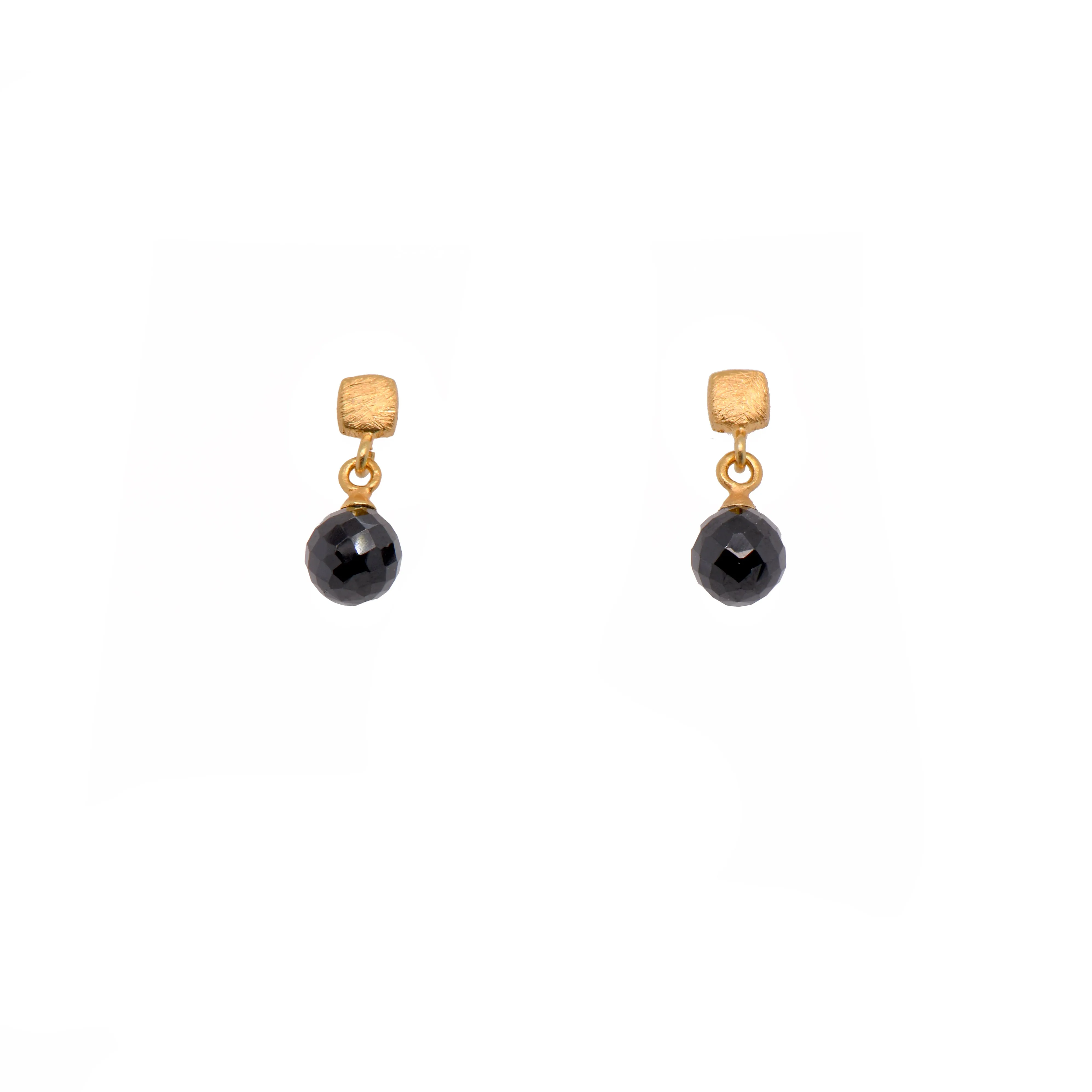 Globe Drop Stone with Cube Post Earrings in 24K Fair Trade Gold Vermeil
