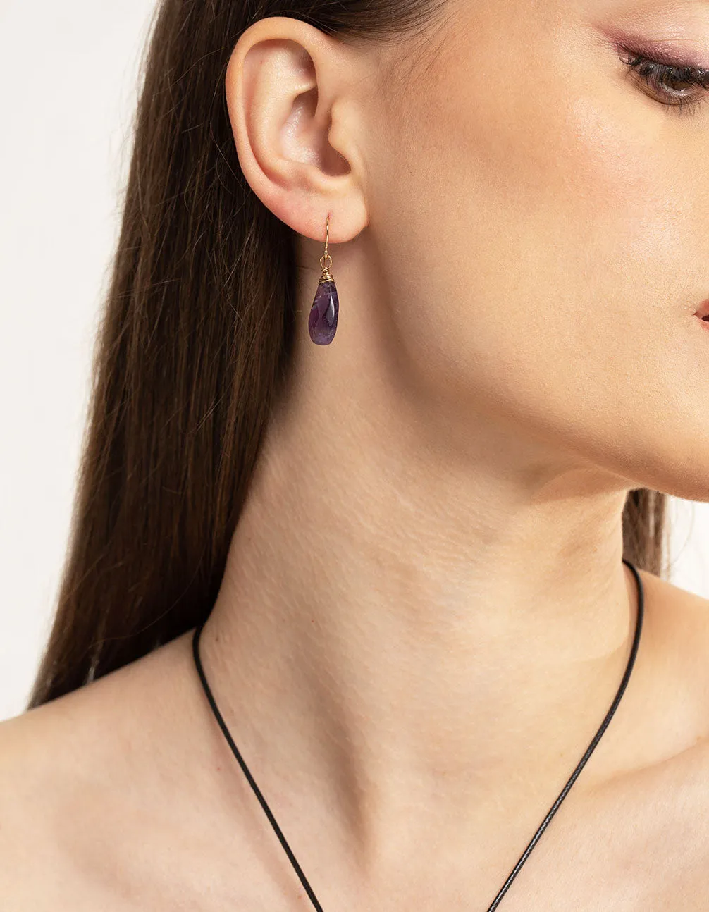 Gold Amethyst Wire Facet Drop Earrings