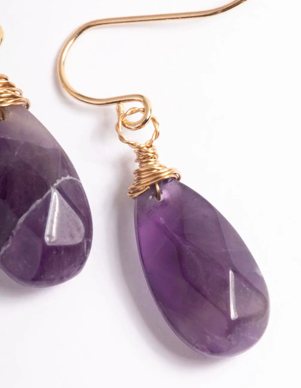 Gold Amethyst Wire Facet Drop Earrings