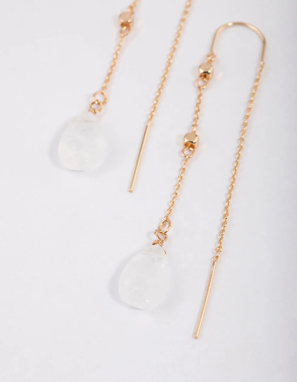 Gold Clear Quartz Threaded Chain Earrings