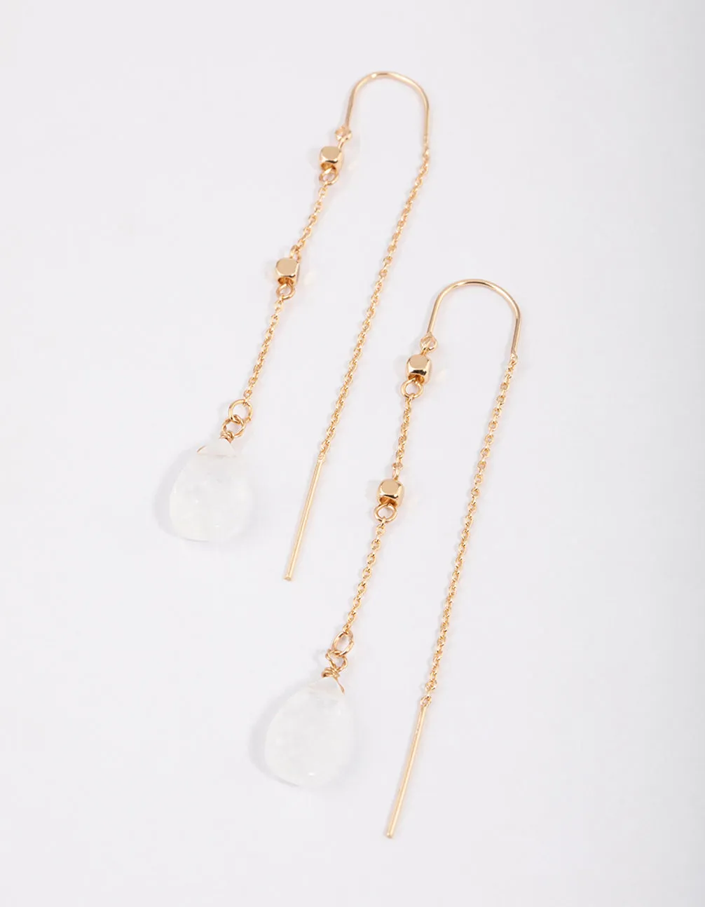 Gold Clear Quartz Threaded Chain Earrings
