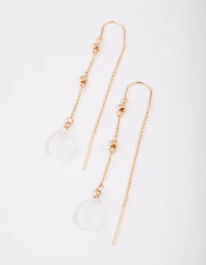 Gold Clear Quartz Threaded Chain Earrings