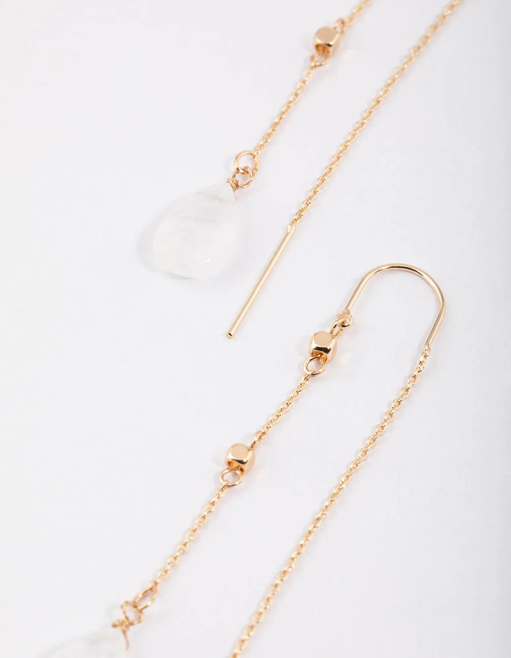 Gold Clear Quartz Threaded Chain Earrings