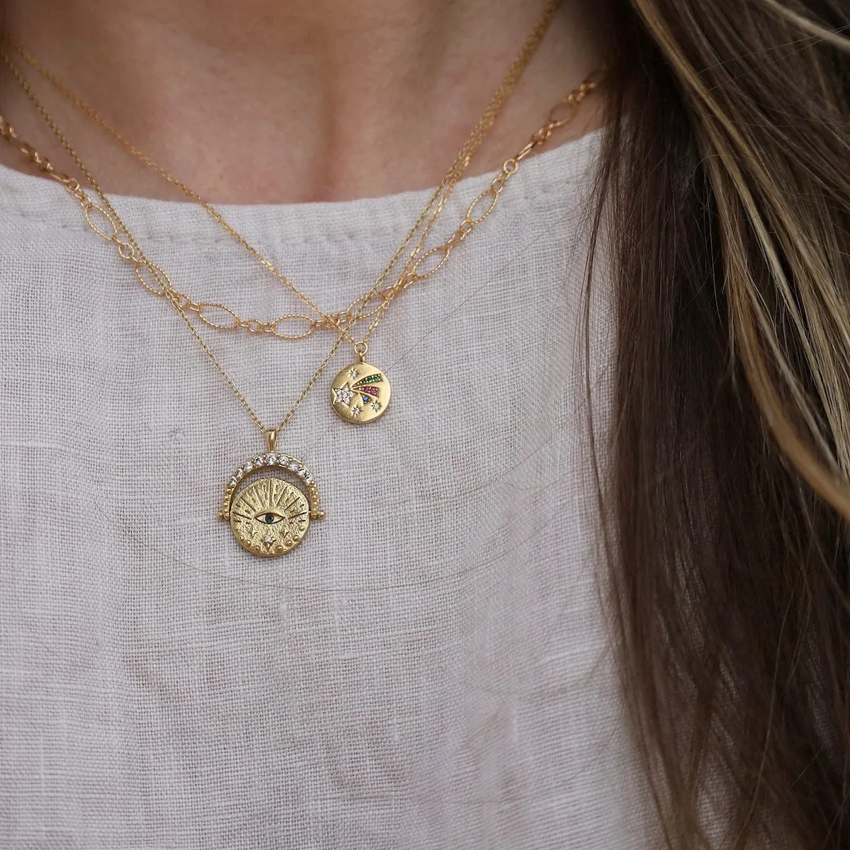 Gold Coin Evil Eye Necklace