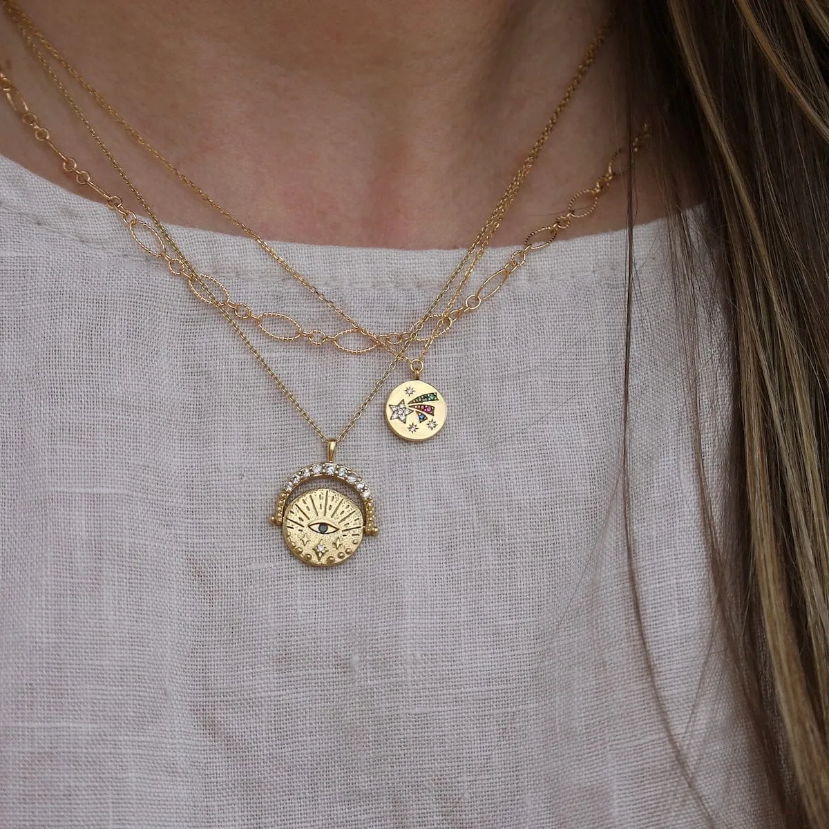 Gold Coin Evil Eye Necklace