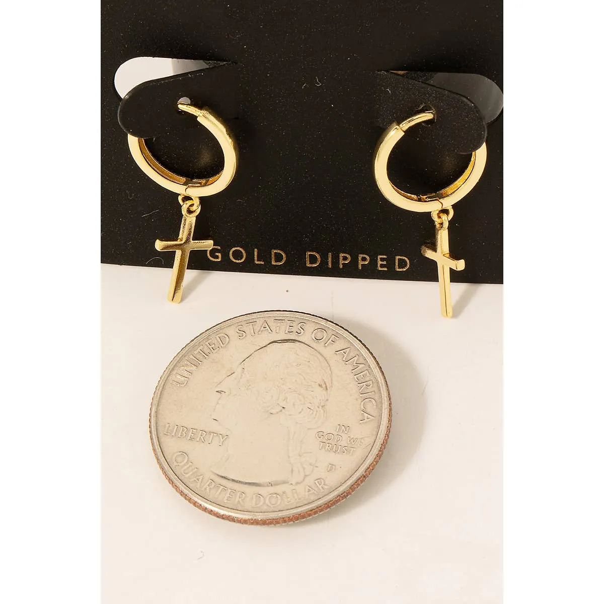 Gold Dipped Cross Charm Hoop Earrings/Stuffology Boutique
