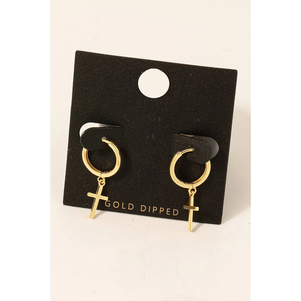 Gold Dipped Cross Charm Hoop Earrings/Stuffology Boutique