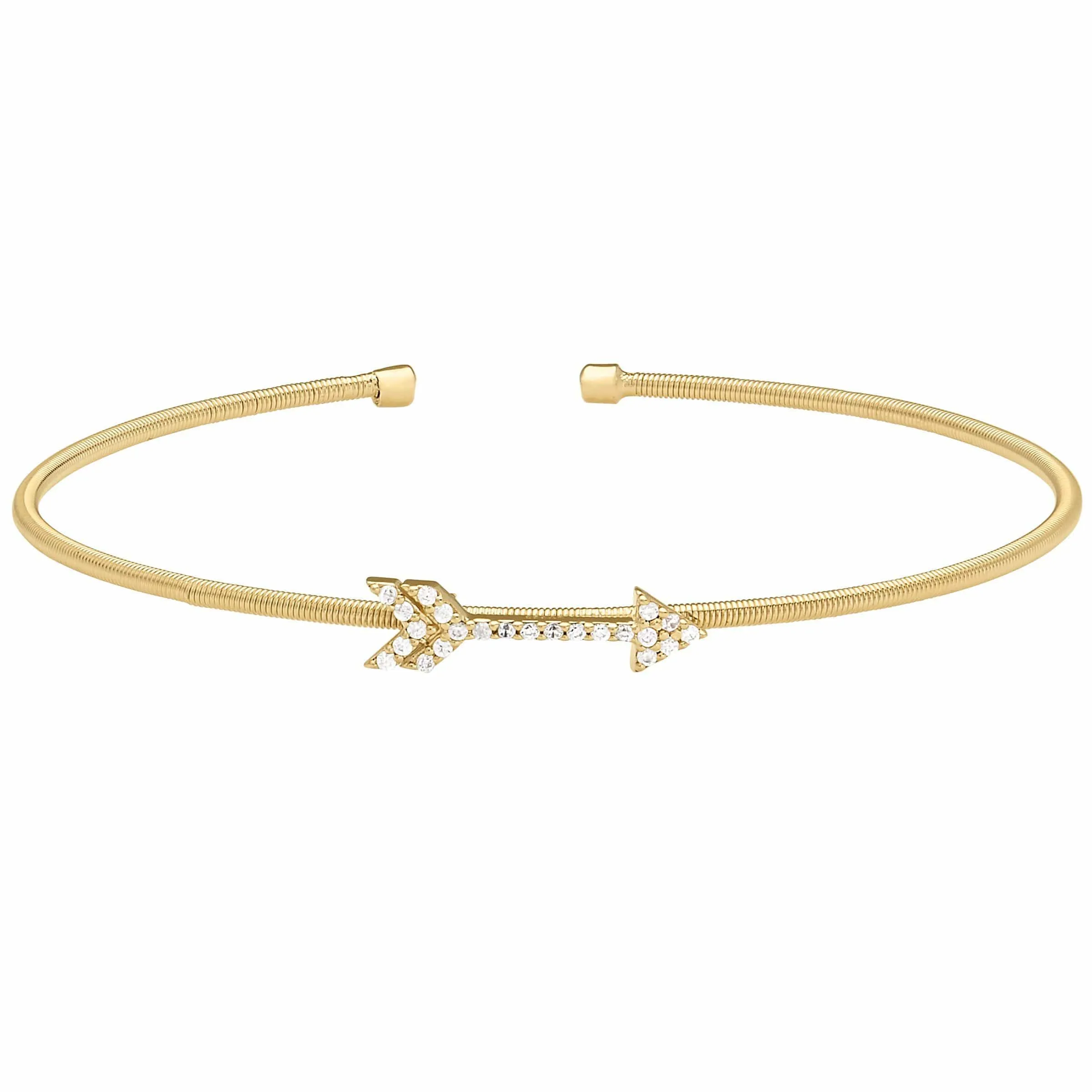 Gold Finish Sterling Silver Cable Cuff Arrow Bracelet - LL7057B-G
