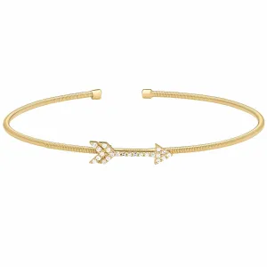 Gold Finish Sterling Silver Cable Cuff Arrow Bracelet - LL7057B-G