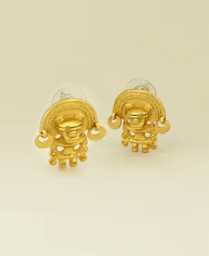 Gold Plated Tairona Symbol Post Earrings, Colombia