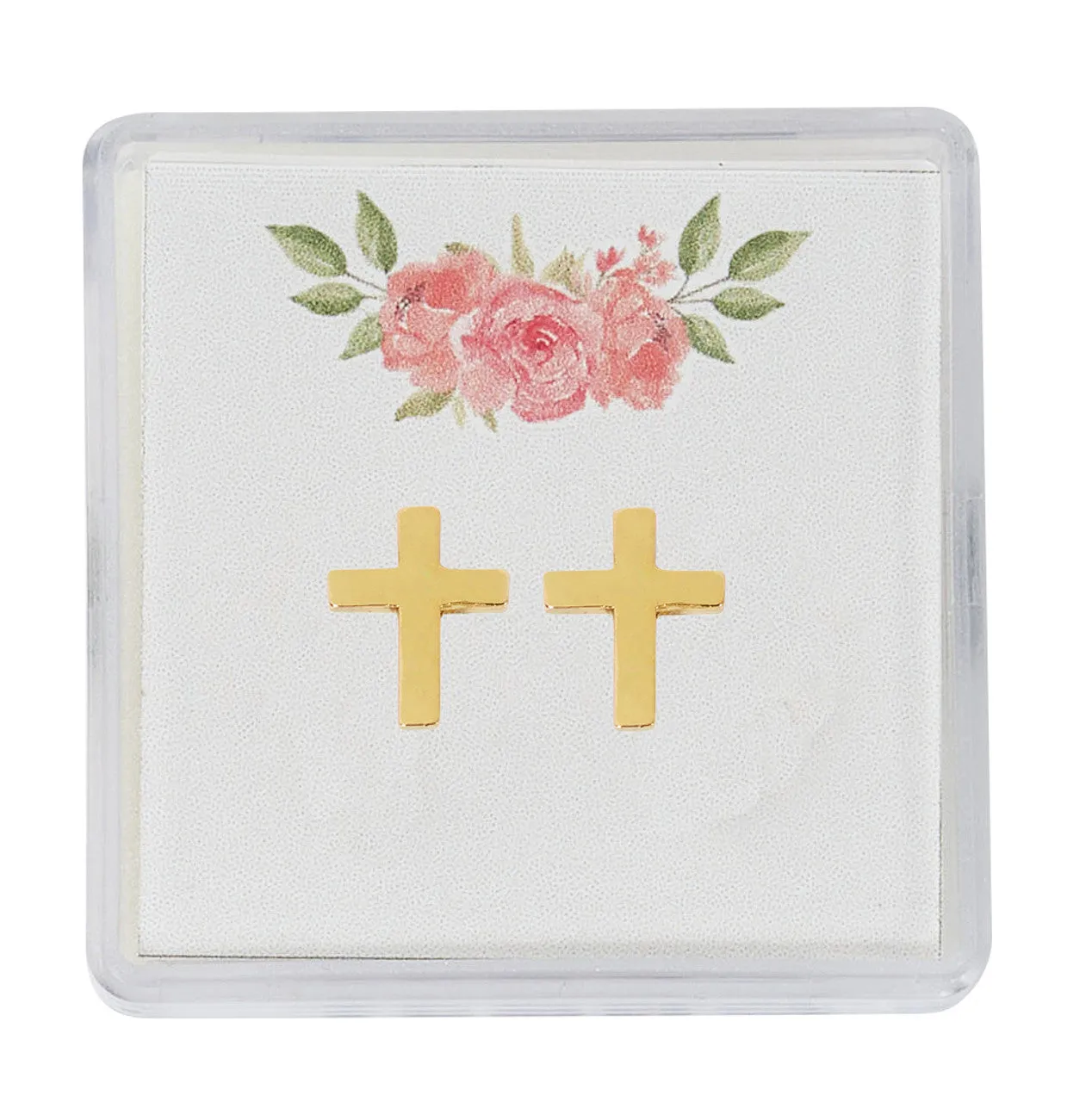 Gold Tone Cross Earrings