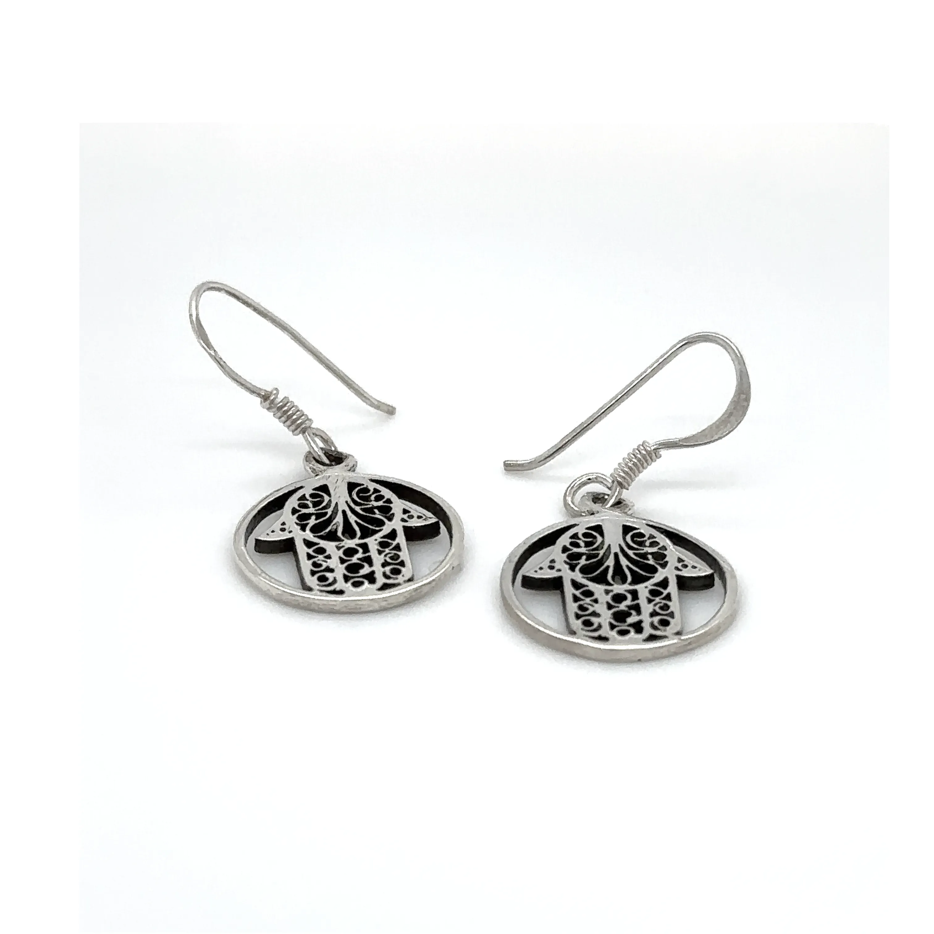 Hamsa Hand In Open Circle Earrings